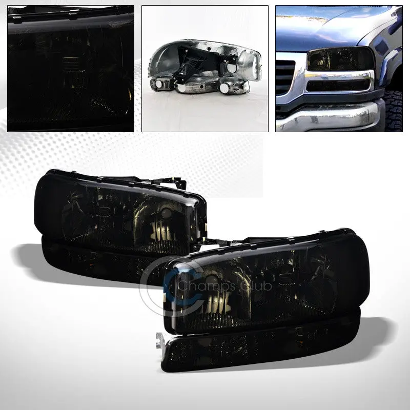 Smoke Crystal Headlights With Matching Bumper-Mounted Turn Signals For 1999–2006 Gmc Sierra & 2000+ Yukon 1