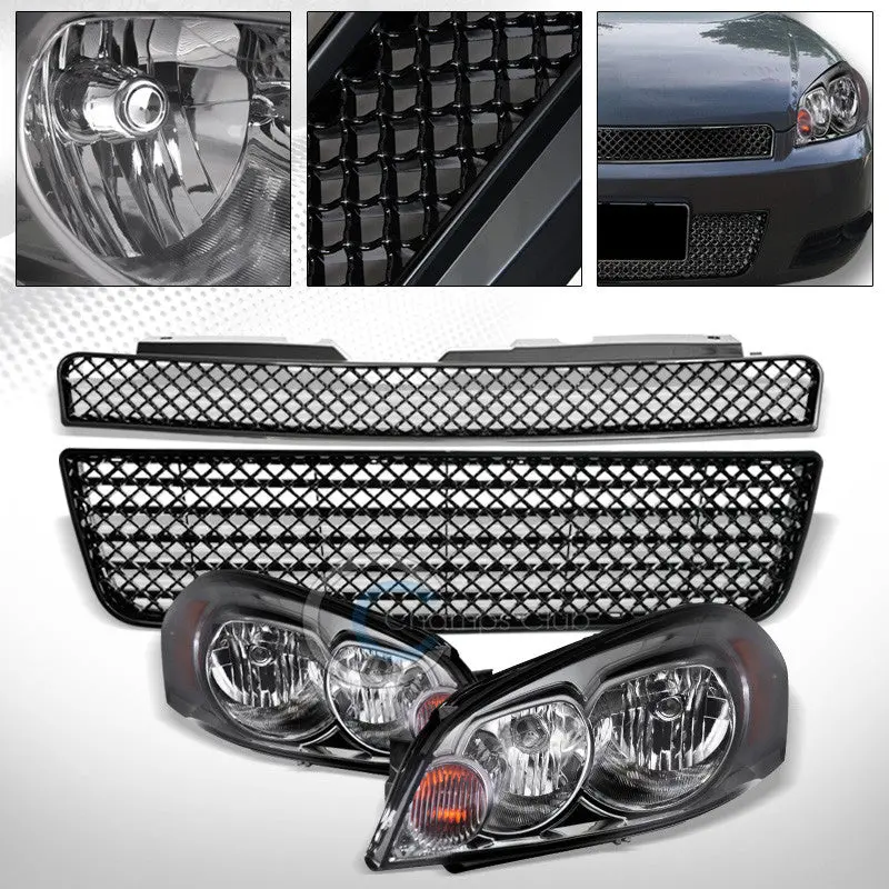Smoke Headlights With Amber Signals And Black Mesh Upper/Lower Grille For 2006–2016 Chevrolet Impala & Limited 1