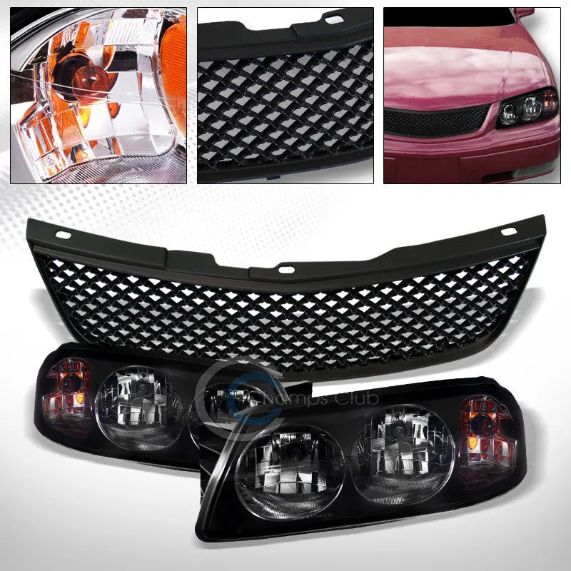 Smoked Headlights With Amber Signal Lamps And Black Mesh Bumper Grille For 2000–2005 Chevrolet Impala 1
