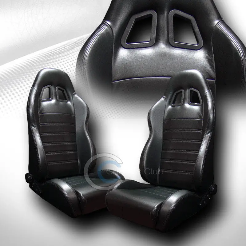 Sp Racing Bucket Seat Pair – Black Pvc Leather With Contrast Stitching, Reclining, Includes Sliders (C01) 1