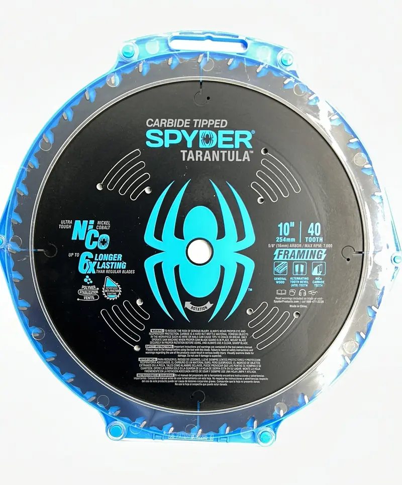 Spyder 10" Fine-Cut Saw Blade – 60-Tooth Nico Carbide, Blue Ring Holder 1