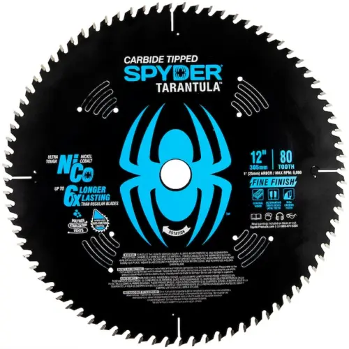 Spyder 12" Fine-Finish Saw Blade – 80-Tooth Nico Carbide, Blue Ring Holder 1