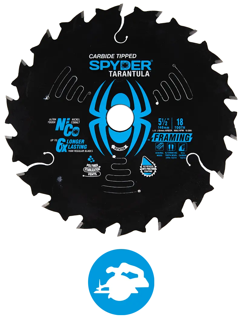 Spyder 5-1/2" Framing Blade – 18-Tooth Aggressive Cut For Structural Lumber 1