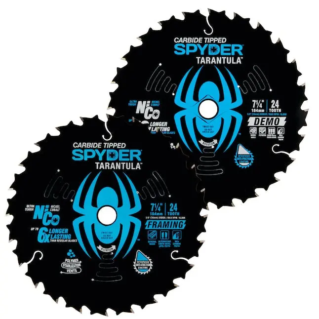 Spyder Framing & Demolition Blade Set – 7-1/4", 24-Tooth, Carbide-Tipped, Rough-Cut, 2-Pack 1