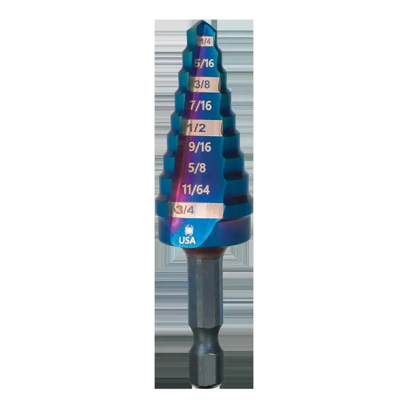 Spyder Mach-Blue 9-Step Step Drill Bit – 1/4" Shank, 1/4" To 3/4" 1
