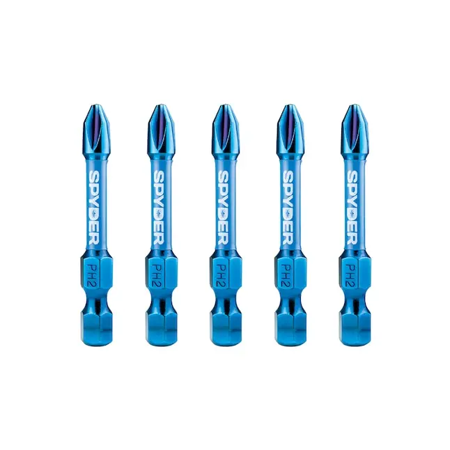 Spyder Mach-Blue Ph2 Phillips Impact Bit Pack – 1/4" Shank, 2" Length, 5-Piece 1