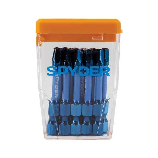Spyder Mach-Blue Sq2 Square Drive Impact Bit Bulk Pack – 1/4" Shank, 2" Length, 15-Piece 1