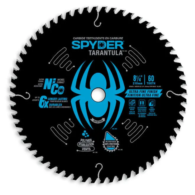 Spyder Tarantula Fine-Cut Circular Saw Blade – 8-1/4", 60-Tooth, Carbide-Tipped 1