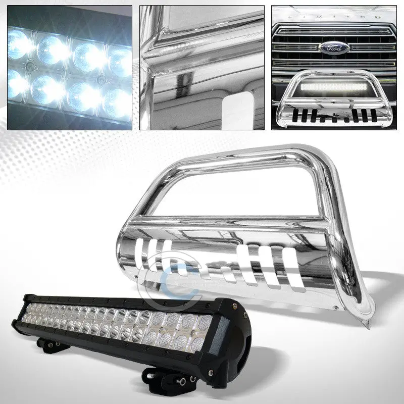 Stainless Steel Chrome Bull Bar With 120W Cree Led Fog Lights – Fits 2015–2016 Ford F-150 1