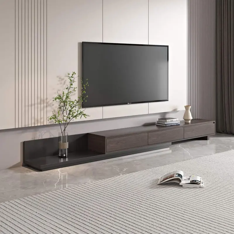 The Right Path 118-Inch Extendable Walnut Veneer Media Console With Retractable Design And Three Drawers 1
