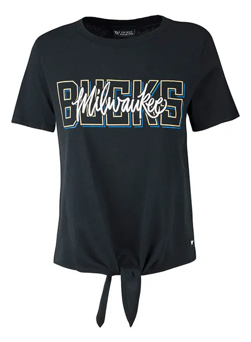 The Wild Collective Women'S Twist Tie Block Letter Milwaukee Bucks Tee 1