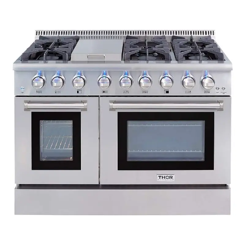 Thor Kitchen 48-Inch Pre-Converted Propane Dual Fuel Range – 6.7 Cu. Ft. Double Oven 1