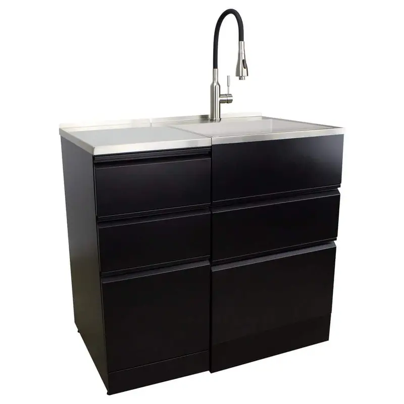 Transolid All-In-One Drop-In Laundry System: 44.8" X 22" X 35" Black Metal Sink & Cabinet Combo 1