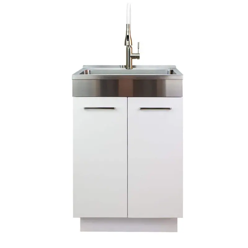 Transolid Stainless Steel Laundry Sink & Cabinet – 24" X 20" X 34.6", White All-In-One Utility Kit With Faucet 1