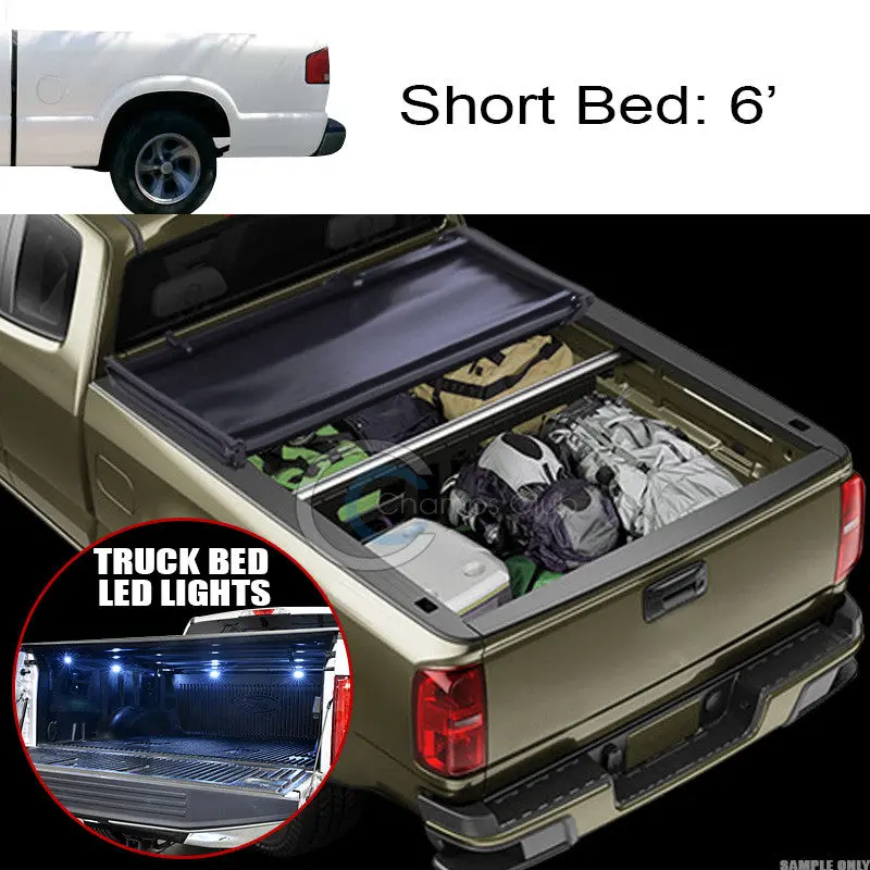 Tri-Fold Soft Tonneau Cover With 16 Led Lights For 1994–2003 Chevrolet S-10, S-15 & Gmc Sonoma 6-Foot (72-Inch) Beds 1