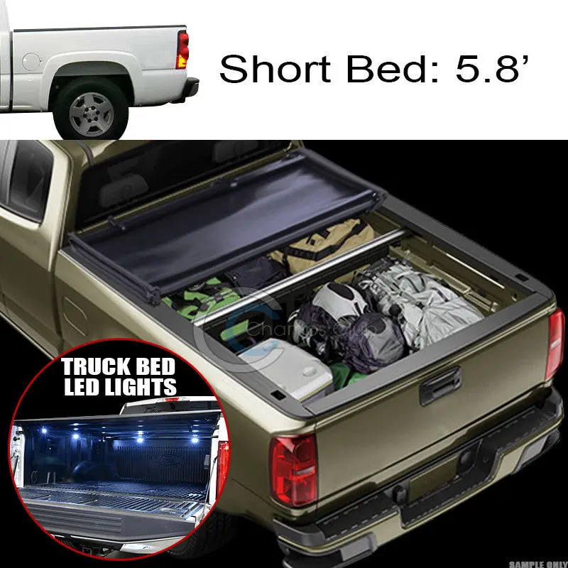 Tri-Fold Soft Tonneau Cover With 16 Led Lights For 2004–2007 Chevrolet Silverado & Gmc Sierra Crew Cab 5.8-Foot Beds 1