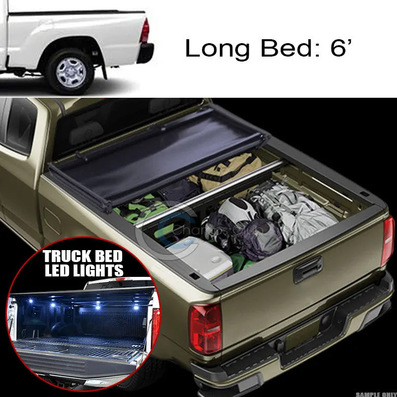 Tri-Fold Soft Tonneau Cover With 16 Led Lights For 2005–2015 Toyota Tacoma 6-Foot (72-Inch) Beds 1