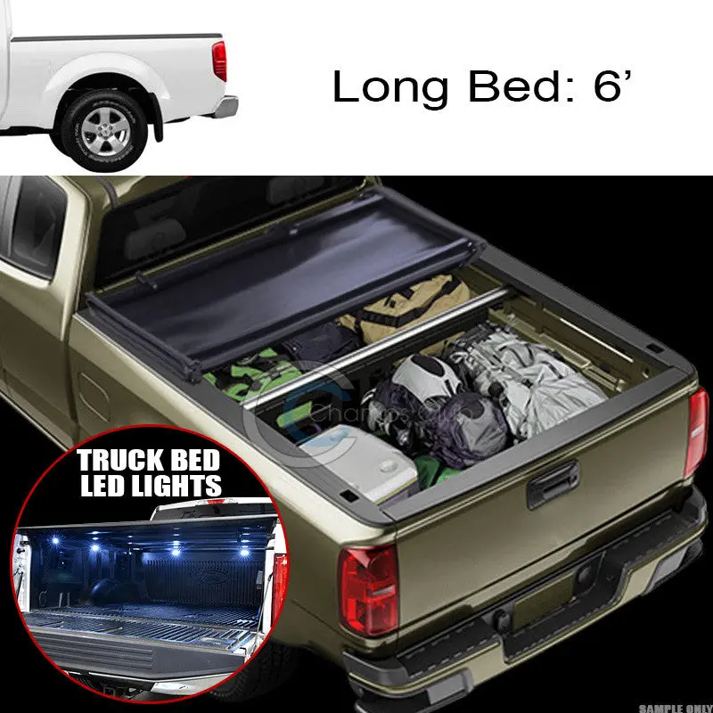 Tri-Fold Soft Tonneau Cover With 16 Led Lights For 2005–2016 Nissan Frontier & 2009+ Nissan Navara (Pathfinder-Based) 6-Foot Beds 1