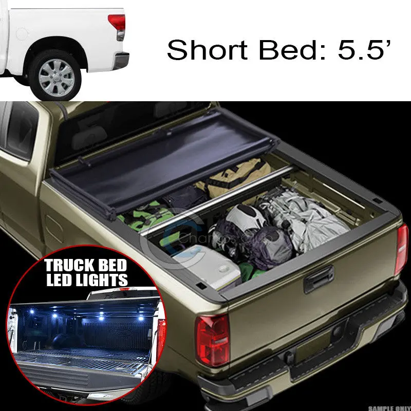 Tri-Fold Soft Tonneau Cover With 16 Led Lights For 2007–2016 Toyota Tundra Extended & Crew Cab 5.5-Foot Beds 1