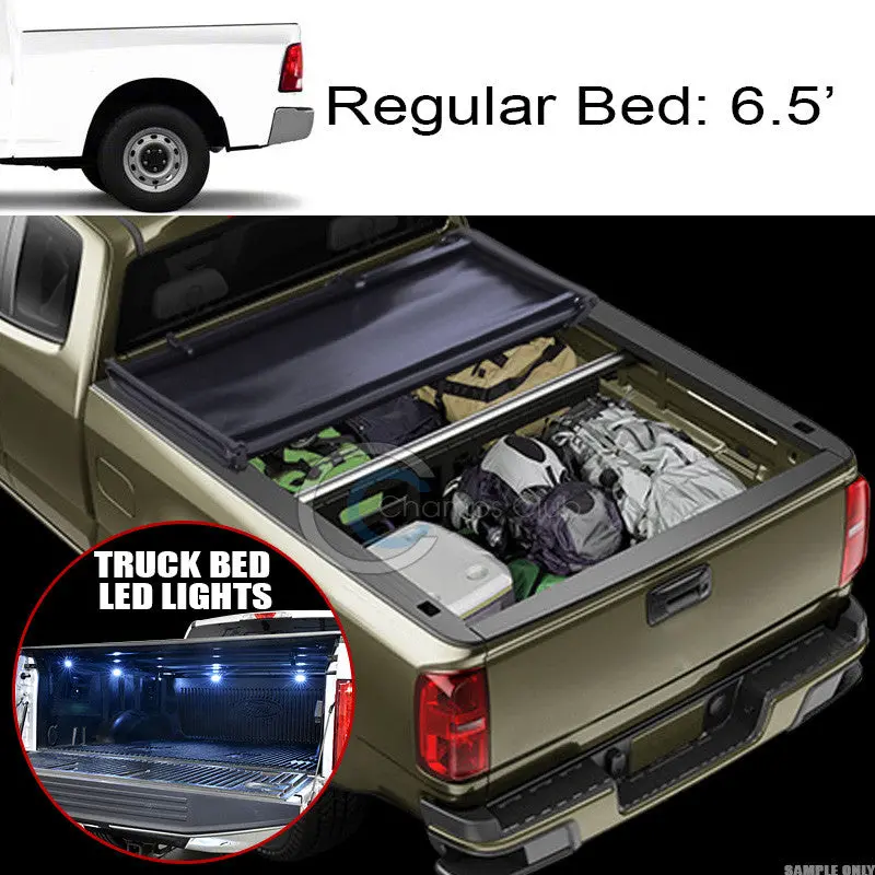 Tri-Fold Soft Tonneau Cover With 16 Led Lights For 2009–2016 Dodge Ram 6.4–6.5-Foot Beds 1