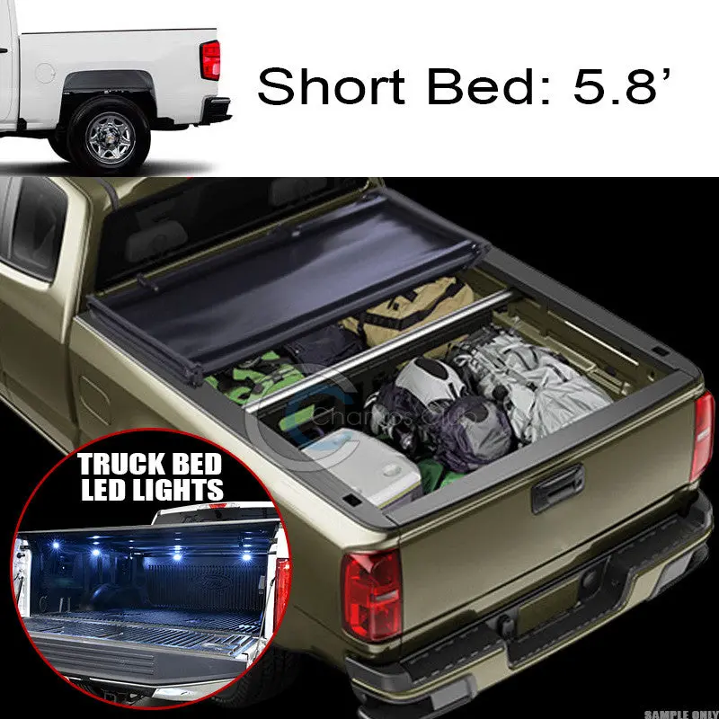 Tri-Fold Soft Tonneau Cover With 16 Led Lights For 2014–2016 Chevrolet Silverado & Gmc Sierra 5.8-Foot Beds 1