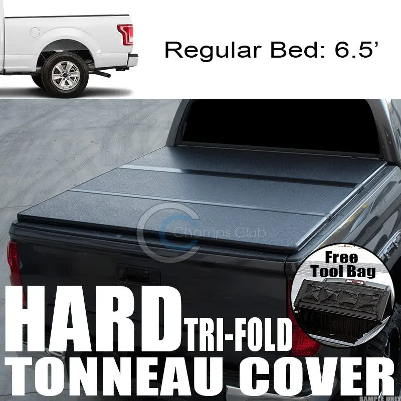 Tri-Fold Solid Tonneau Cover With Built-In Tool Bag – Compatible With 2015–2017 Ford F-150 6.5' (78") Bed 1