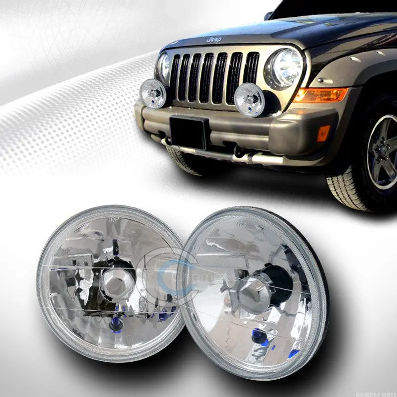 Universal 7-Inch Round Diamond-Cut Chrome Halogen Sealed Beam Headlight For H4 1