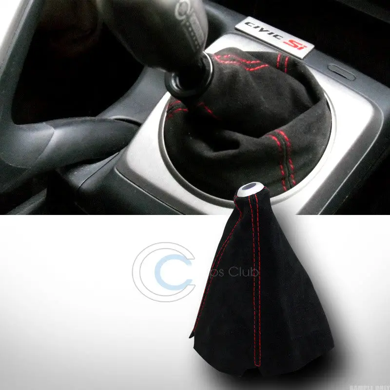 Universal Black Suede Gear Shift Boot With Red Stitching For Manual And Automatic Transmissions (Jdm Style) 1