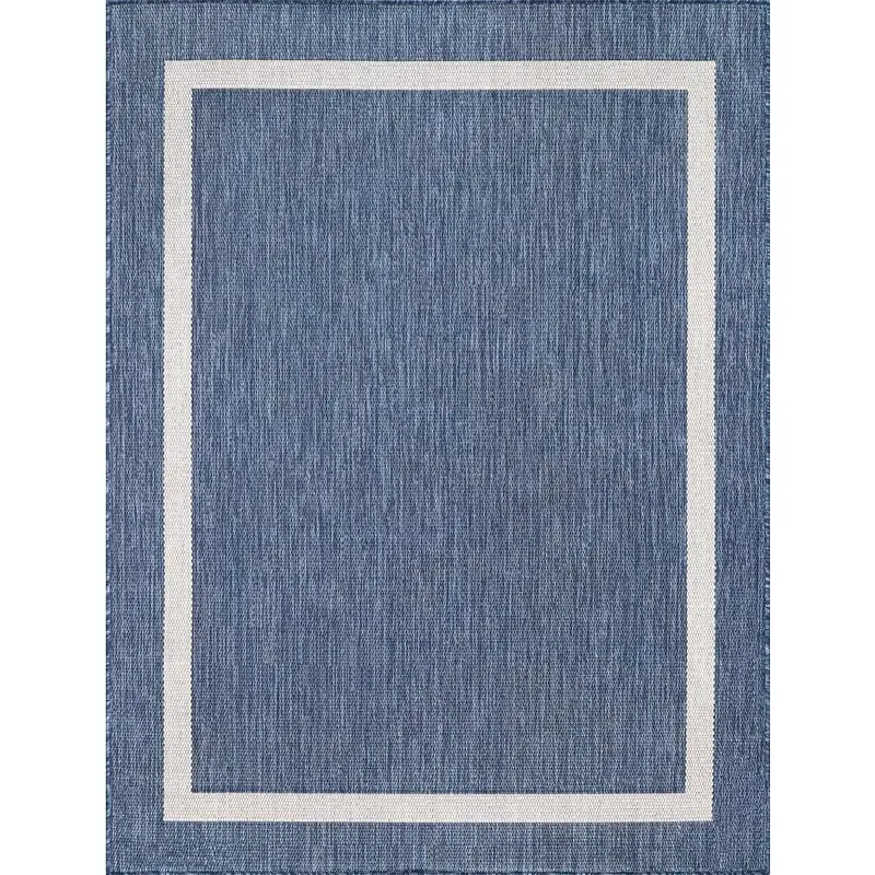 Waikiki Blue And White Bordered Area Rug – 8' X 10' Coastal Modern Indoor/Outdoor Rug By Beverly Rug 1