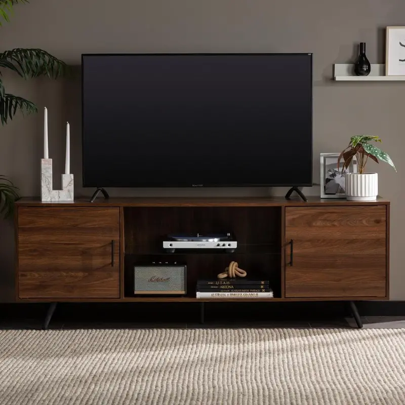 Walker Edison 70-Inch Dark Walnut Tv Console With Enclosed Storage – Fits Screens Up To 75 Inches 1