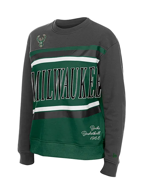 Women'S New Era Milwaukee Bucks Game Day Slash Crewneck Sweatshirt 1