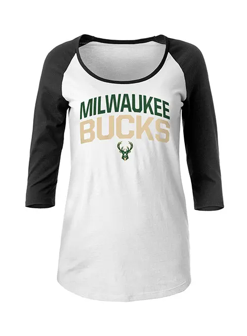 Women'S New Era Sequin Raglan 3/4 Sleeve Milwaukee Bucks Tee 1