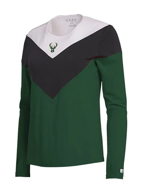 Women’S Wear By Erin Andrews Chevron Long Sleeve Tee – Milwaukee Bucks 1