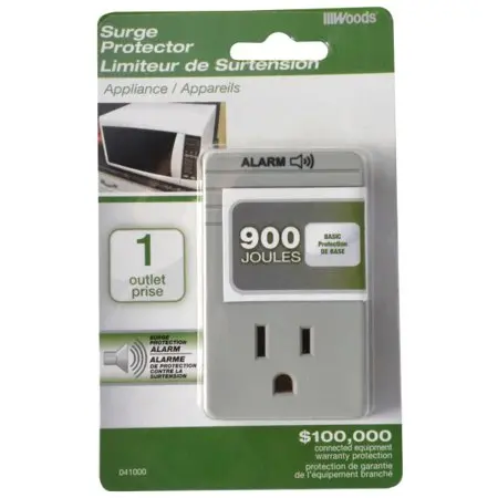 Woods Single-Outlet Surge Protector Adapter – 900-Joule Protection, Light Grey 1
