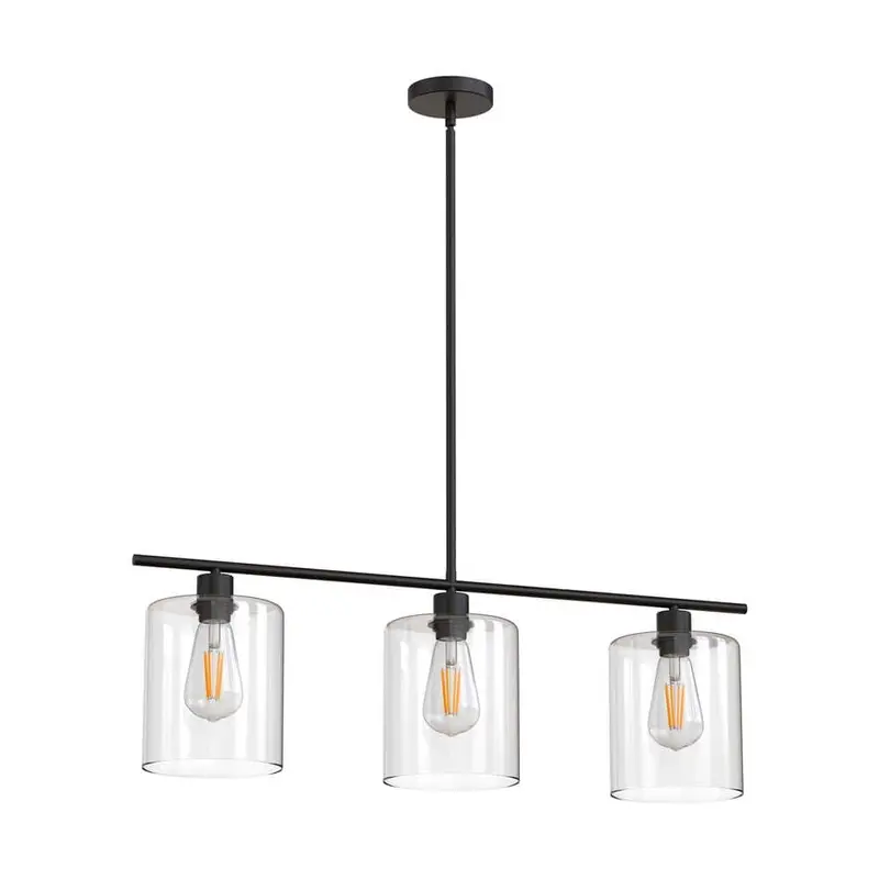 Yansun 3-Light Matte Black Linear Chandelier – Modern Kitchen Island Pendant With Clear Glass 1