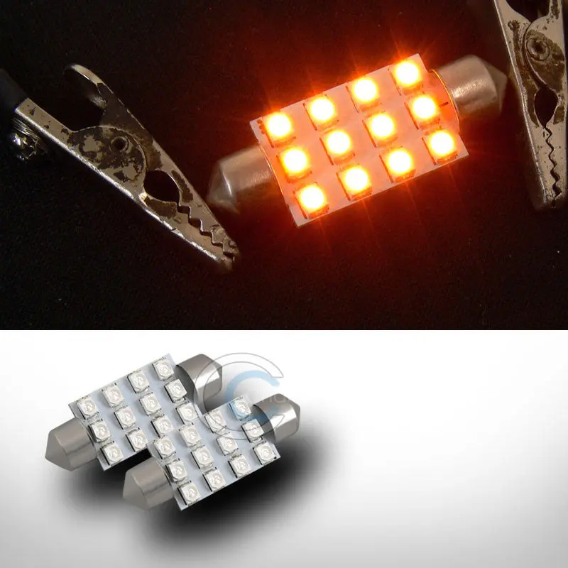 Yellow 39Mm Festoon Led Bulbs (2-Pack) – 12-Smd, 3423 Base For Dome, Glove Box & Map Lamps 1