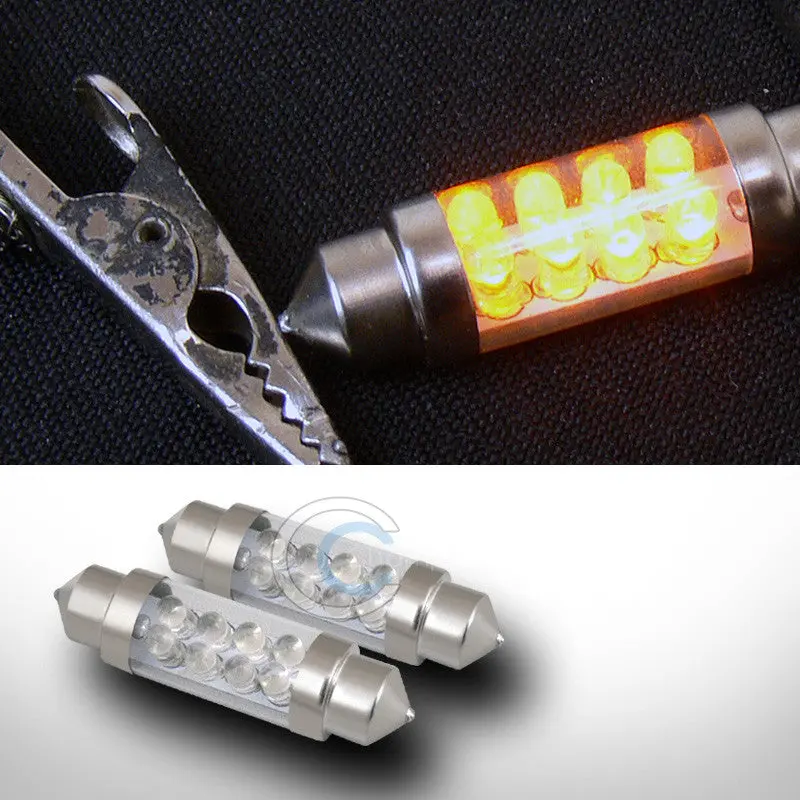 Yellow 39Mm Festoon Led Bulbs (2-Pack) – 8-Smd, 3423/3425 Base For Compact Interior Lamps 1