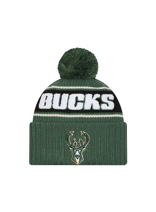 Youth Bold Pom Knit Hat – New Era Milwaukee Bucks 1