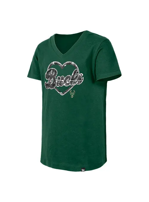 Youth Glitter Heart Milwaukee Bucks T-Shirt – New Era 1
