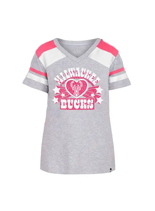 Youth New Era Heart Pink V-Neck T-Shirt – Milwaukee Bucks Youth Collection 1