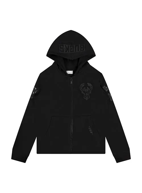 Youth Pro Standard Triple Black Full-Zip Hooded Sweatshirt – Milwaukee Bucks 1