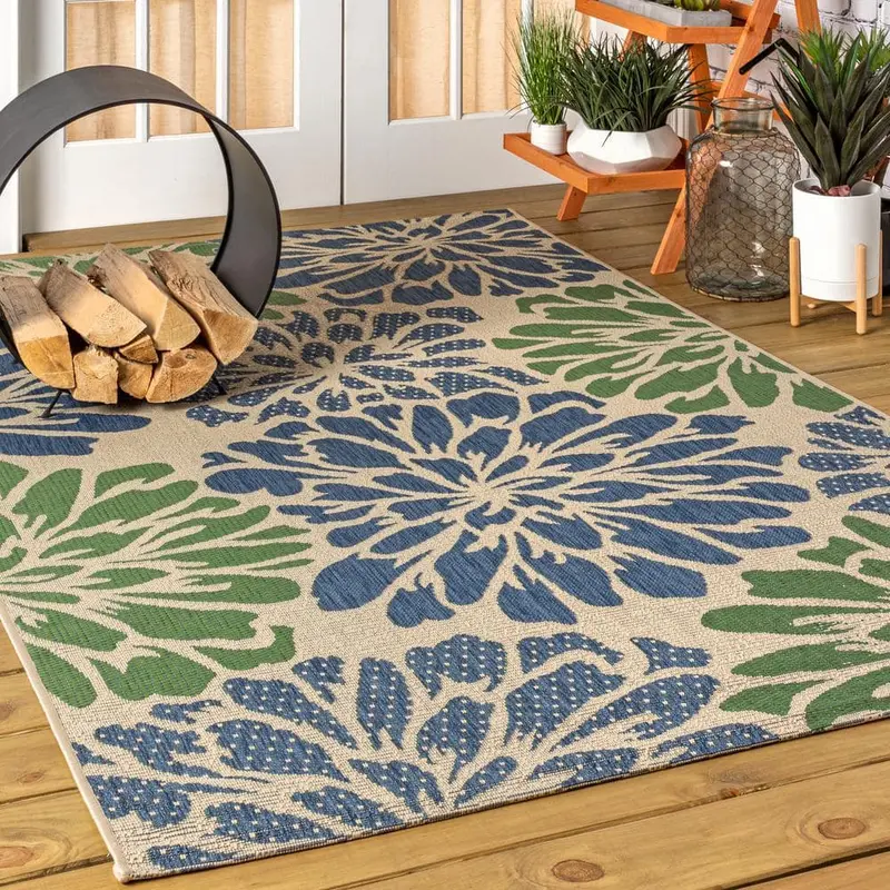 Zinnia Navy And Green Floral Area Rug – 8' X 10' Garden-Inspired Indoor/Outdoor Design By Jonathan Y 1