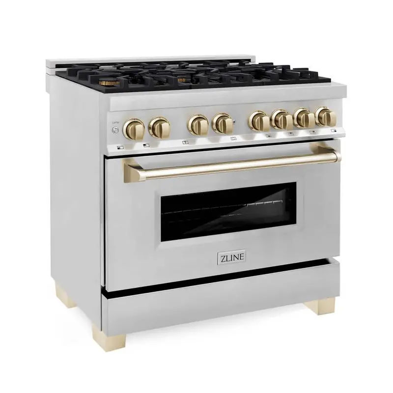 Zline Autograph Edition 36-In Dual Fuel Range – 6-Burner Gas + Electric Oven, Stainless & Polished Gold 1
