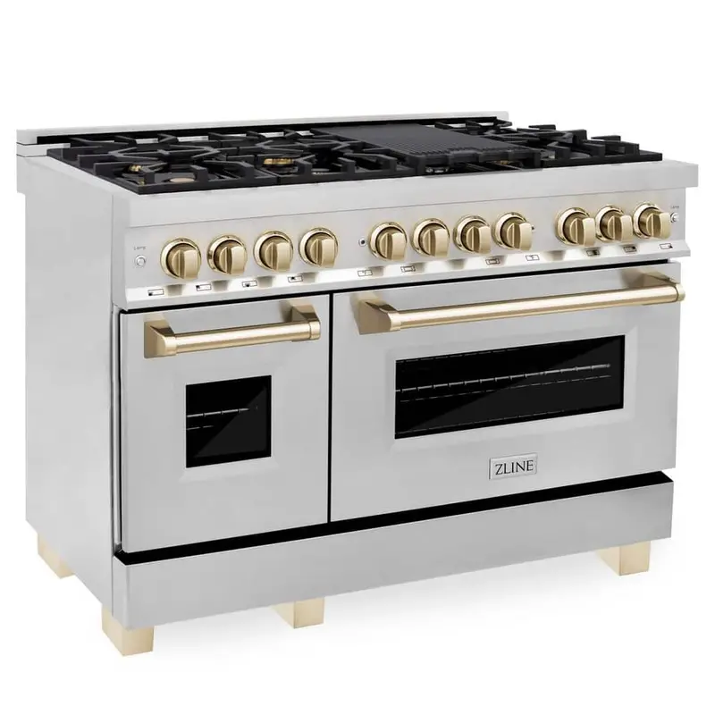 Zline Autograph Edition 48-In Dual Fuel Range – 7 Burners, Double Oven, Stainless & Polished Gold 1