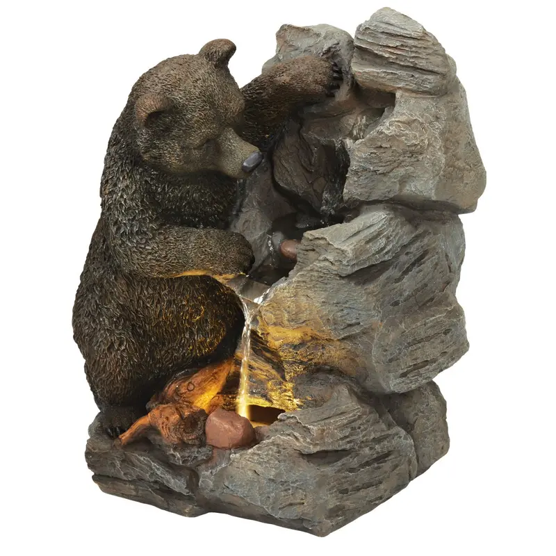 Best Garden Resin Bear & Rock Fountain – 16" W X 25" H X 22" L 1