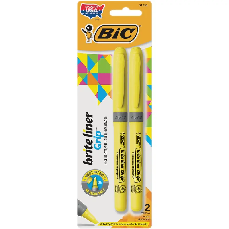 Bic Brite Liner Grip Yellow Highlighter – Chisel Tip, 2-Pack 1