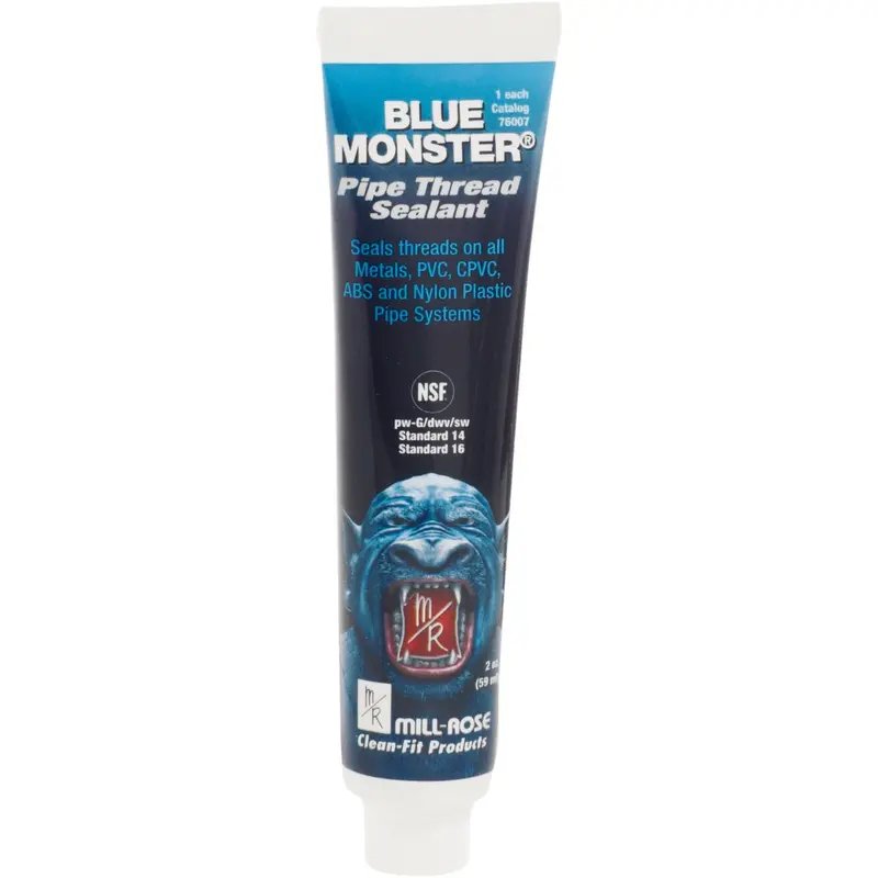 Blue Monster Pipe Thread Sealant – 2 Oz Industrial-Grade White Compound For Metal Fittings 1