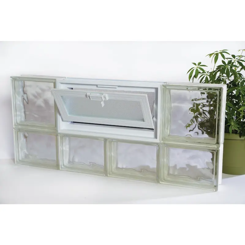 Clear Choice Nubio Vented Glass Block Window – 32" W × 14" H, Frosted Design 1