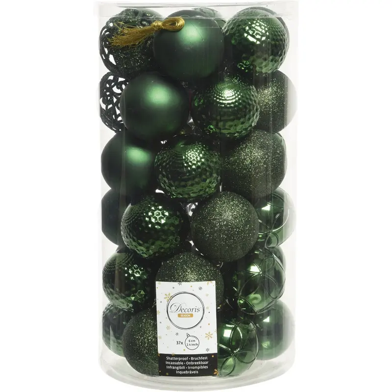 Decoris Shatterproof Pine Green Christmas Ornaments – 2.4" Baubles, 37-Pack 1