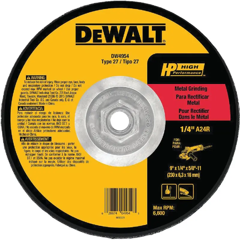 Dewalt Hp Type 27 Metal Grinding Wheel – 9-Inch X 1/4-Inch, 5/8-Inch-11 Arbor 1